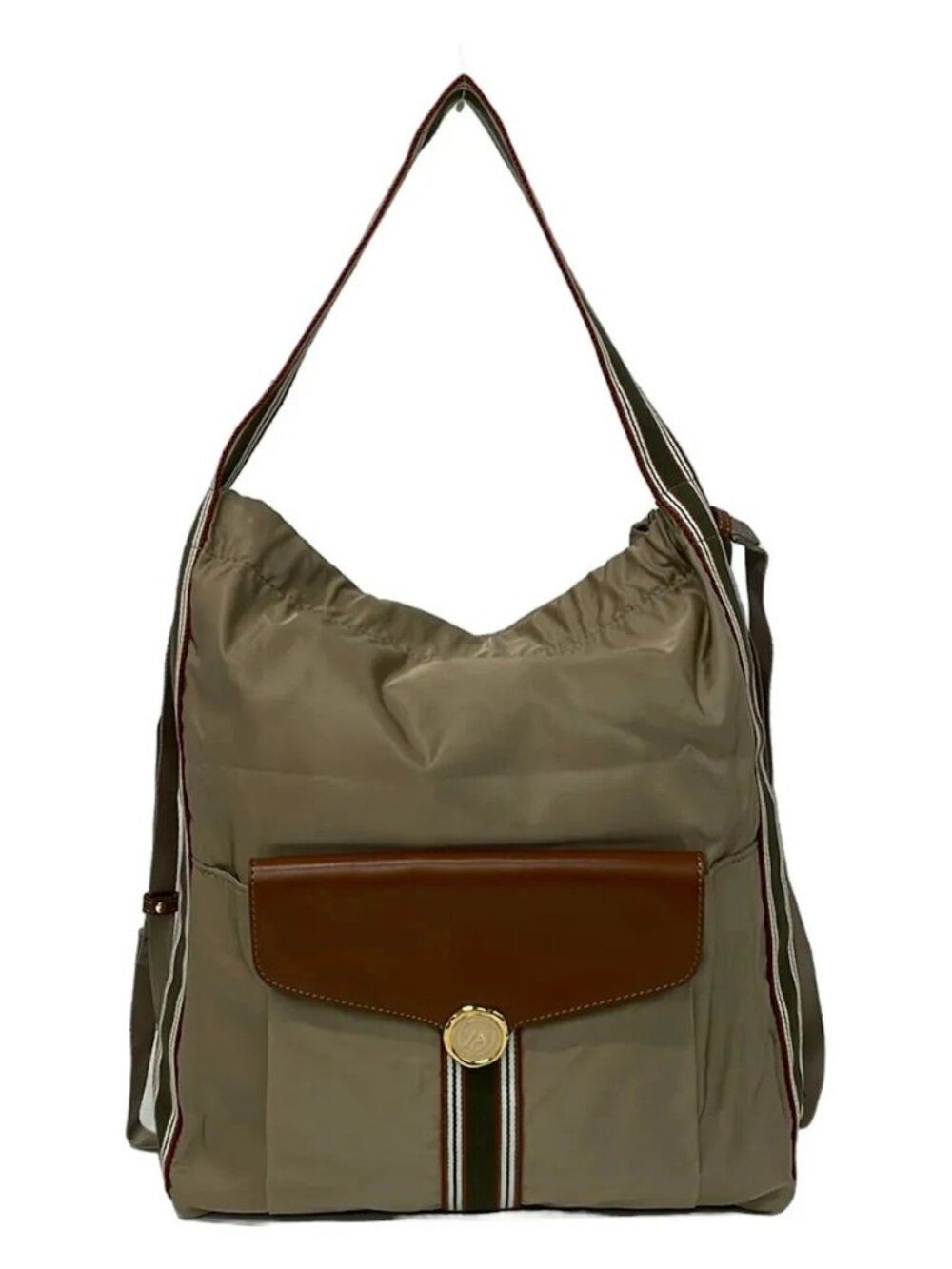 HerSchedule Beige Dark Brown Multi Nylon Leather Backpack